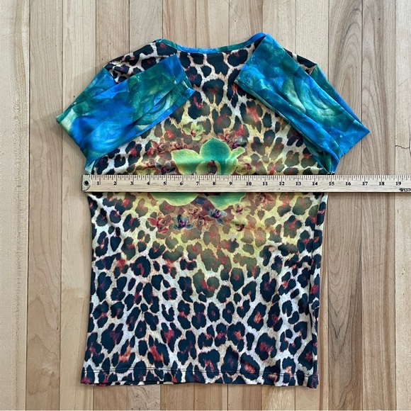 Y2K Luna. T Floral Animal Print Mesh Top - Made in USA - Sz S - Picture 10 of 11
